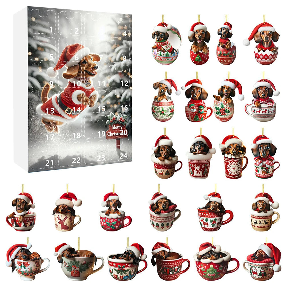 Dachshund Christmas Advent Calendar – 24 Days Countdown with Fun Dog Ornaments