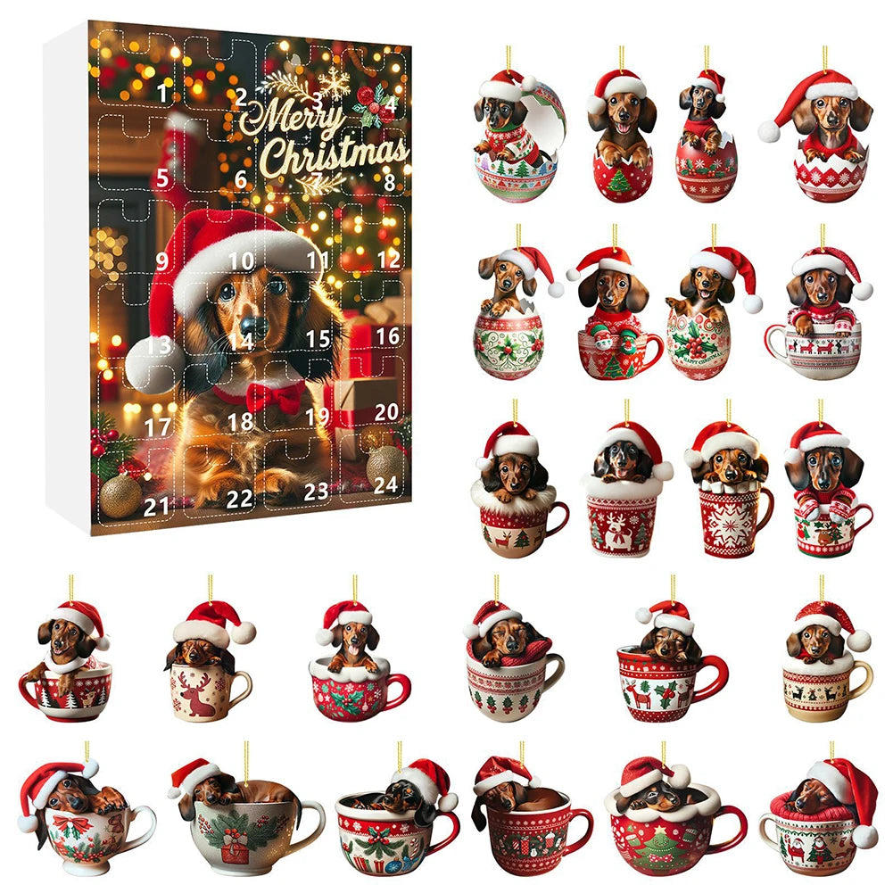 Dachshund Christmas Advent Calendar – 24 Days Countdown with Fun Dog Ornaments