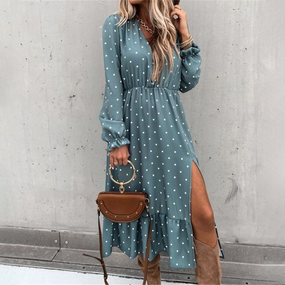 Long Evening Dress for Women with V-Neck and Slit – Elegant and Flowing for Dinner and Special Events