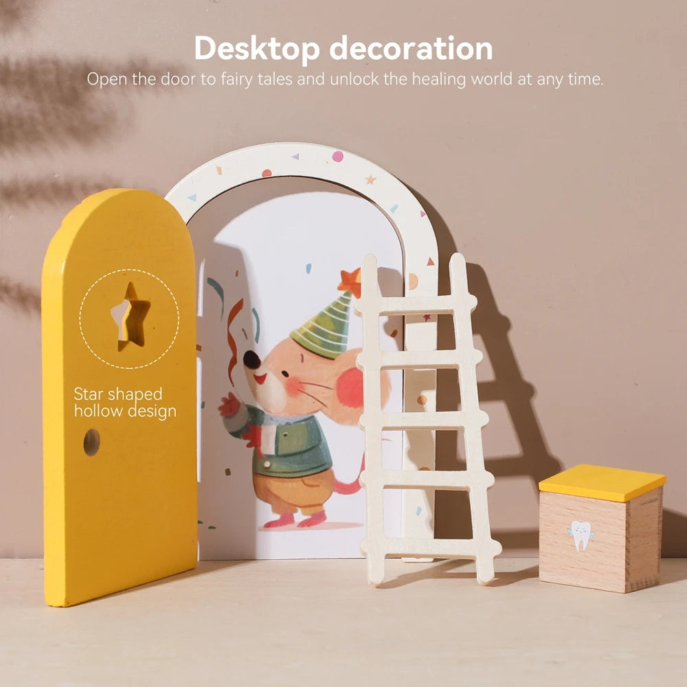 Décoration Murale Originale Porte de Fée en Bois pour Chambre d'Enfant – Déco Murale Magique et Boîte à Dents Commémorative