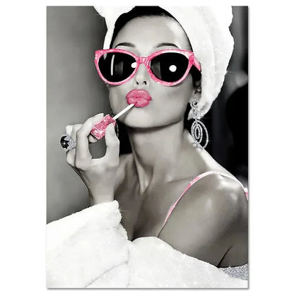 Bathroom Wall Decoration - Hepburn Canvas with Girl Drinking and Smoking