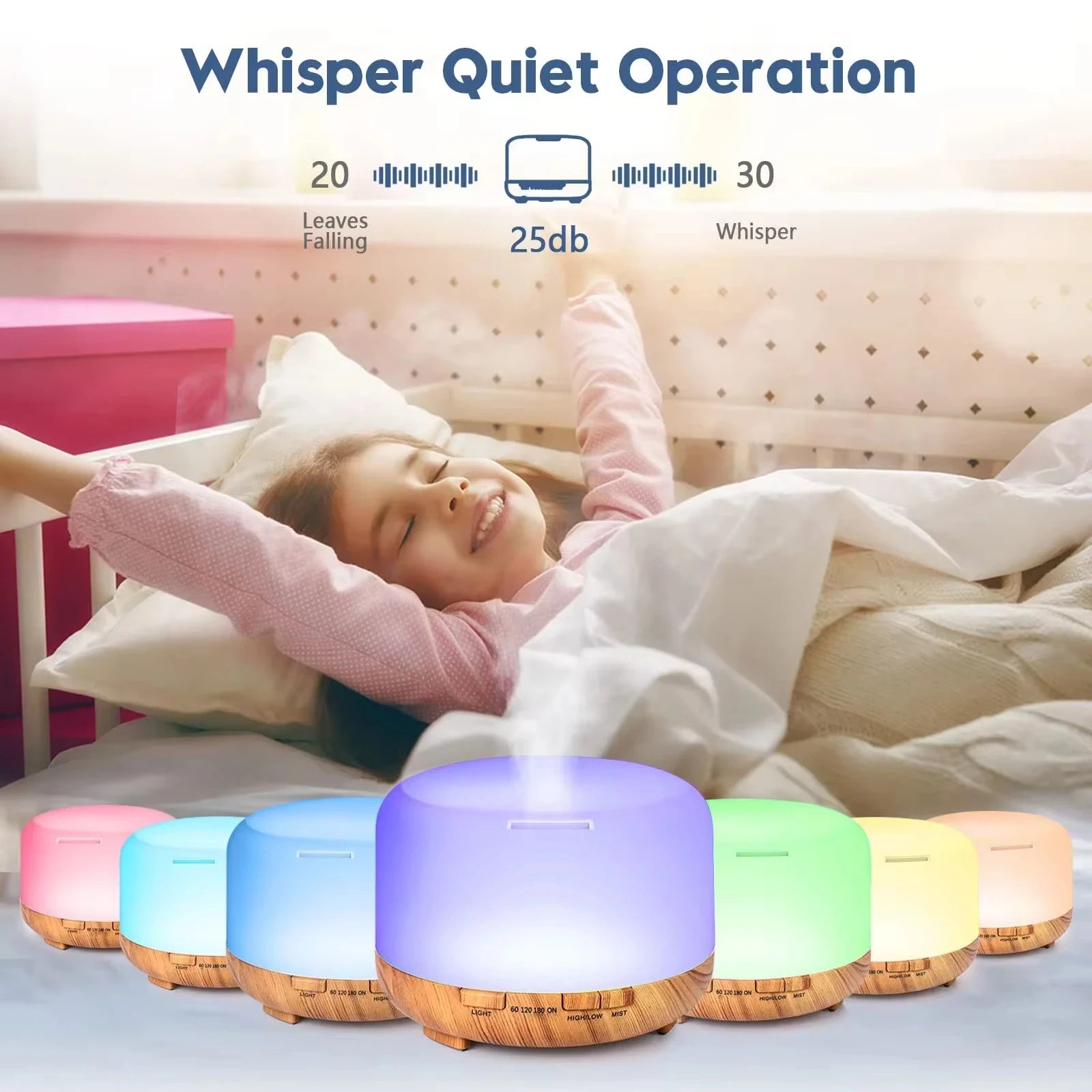 Diffuseur Huile Essentielle 500ML Ultrasonique avec Éclairage LED 7 Couleurs et Minuteries Personnalisables pour Bien-Être Optimal