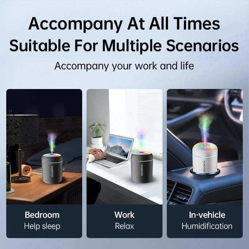 Diffuseur d'Aromathérapie Mini USB 180ML – Humidificateur Électrique Compact pour Maison, Voiture et Chambre avec Lumières d'Ambiance