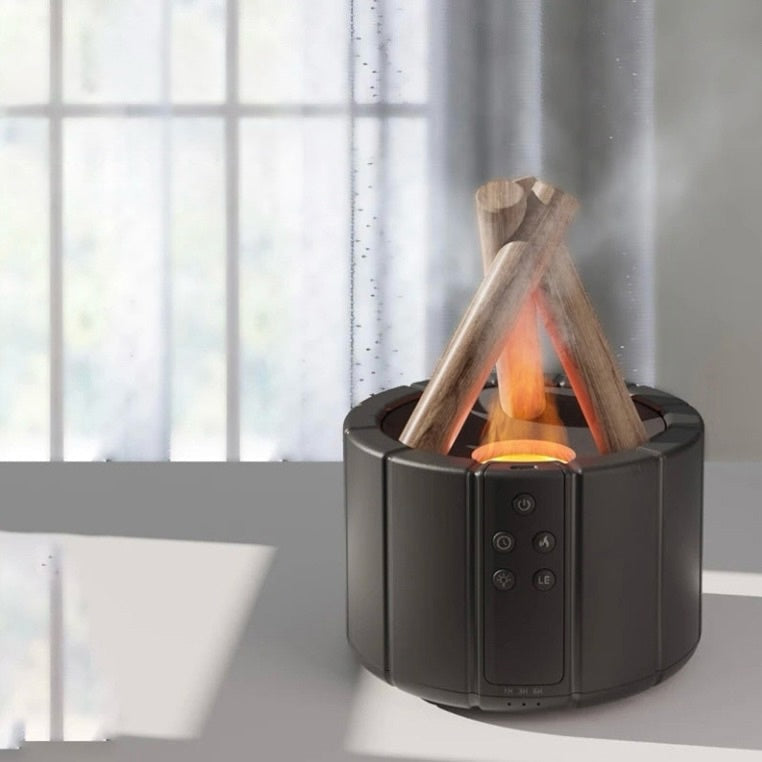 Diffuseur d'Arome Ultrasonique 280ml avec Flamme Simulée et Lumière LED – Humidificateur d'Air pour Maison et Bureau