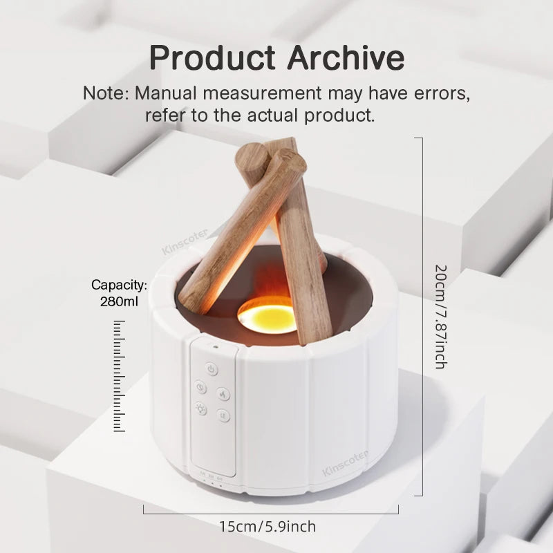Diffuseur d'Arome Ultrasonique 280ml avec Flamme Simulée et Lumière LED – Humidificateur d'Air pour Maison et Bureau