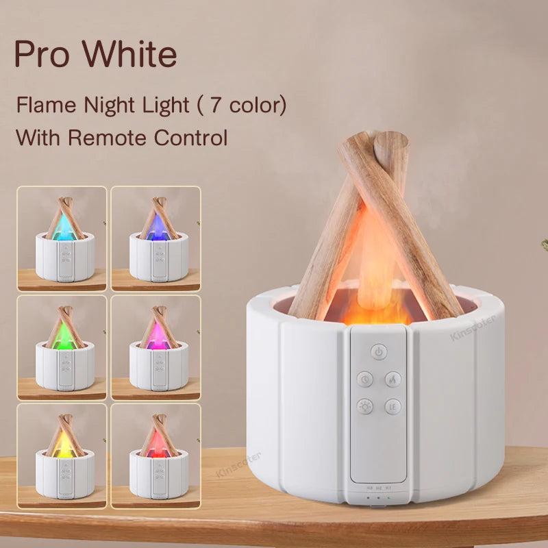 Diffuseur d'Arome Ultrasonique 280ml avec Flamme Simulée et Lumière LED – Humidificateur d'Air pour Maison et Bureau