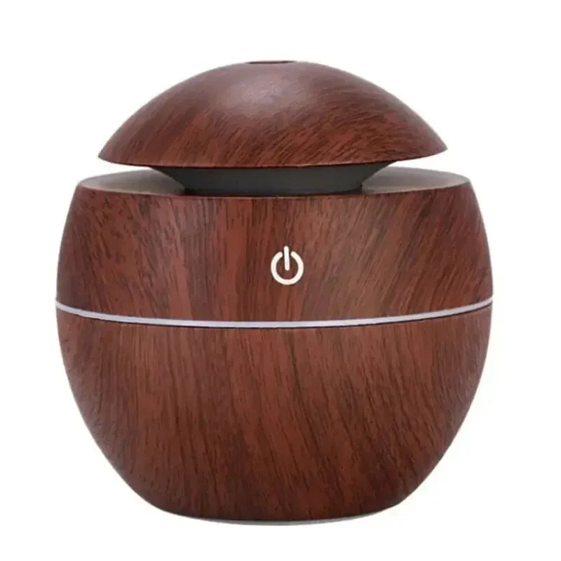 Diffuseur d'Arome Ultrasonique Compact en Bois avec Éclairage LED – Humidificateur USB pour Huiles Essentielles