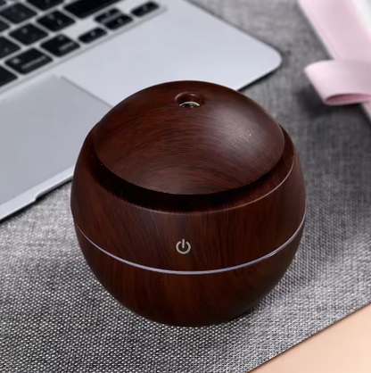 Compact Wooden Ultrasonic Aroma Diffuser with LED Lighting – USB Humidifier for Essential Oils