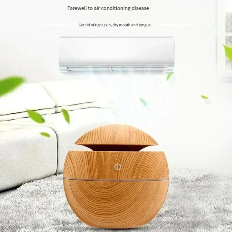 Diffuseur d'Arome Ultrasonique Compact en Bois avec Éclairage LED – Humidificateur USB pour Huiles Essentielles