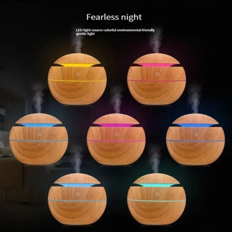 Diffuseur d'Arome Ultrasonique Compact en Bois avec Éclairage LED – Humidificateur USB pour Huiles Essentielles