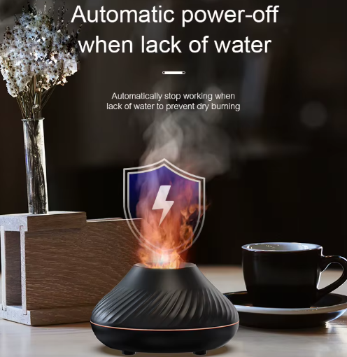 Diffuseur d'Arome Volcanique 130ml avec Lampe de Nuit LED à Flamme Colorée et Humidificateur USB Silencieux