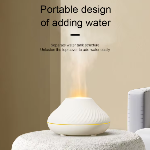 Diffuseur d'Arome Volcanique 130ml avec Lampe de Nuit LED à Flamme Colorée et Humidificateur USB Silencieux
