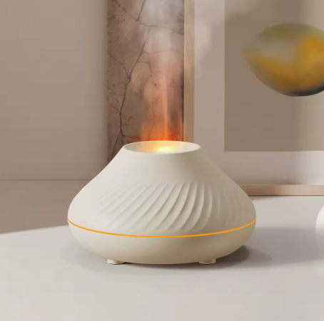 Diffuseur d'Arome Volcanique 130ml avec Lampe de Nuit LED à Flamme Colorée et Humidificateur USB Silencieux