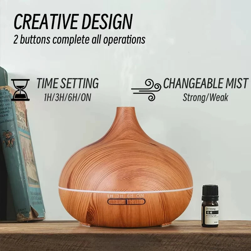 Essential Oil Diffuser 500ml with Remote Control and Colored Lights – Wooden Humidifier