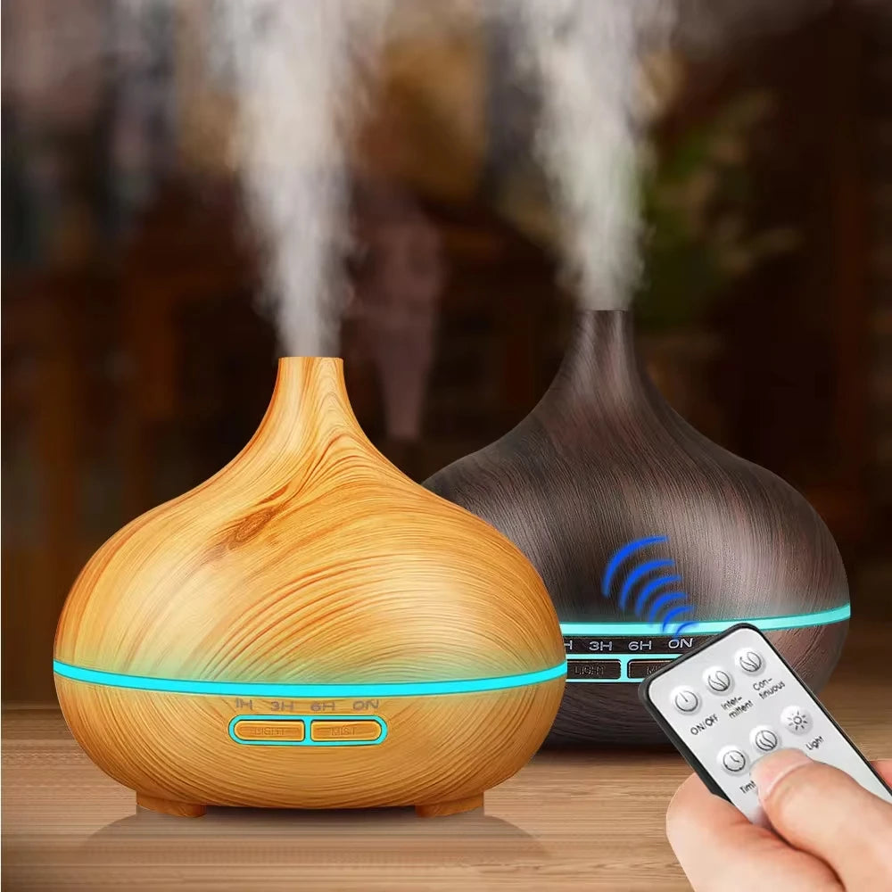 Diffuseur d'Huiles Essentielles 500ml avec Télécommande et Lumières Colorées – Humidificateur en Bois