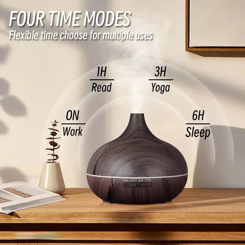 Essential Oil Diffuser 500ml with Remote Control and Colored Lights – Wooden Humidifier