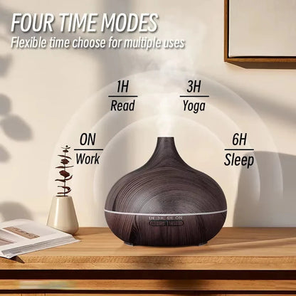 Essential Oil Diffuser 500ml with Remote Control and Colored Lights – Wooden Humidifier