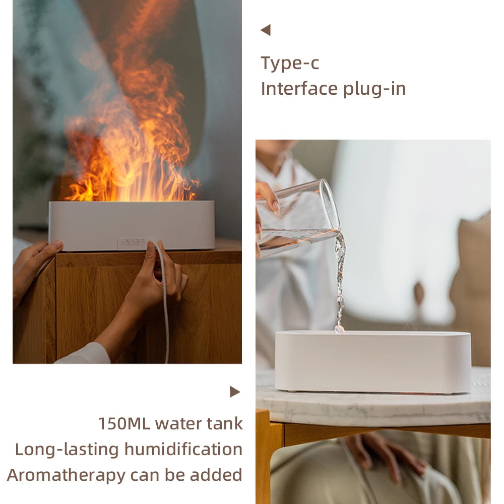 Diffuseur d'Huiles Essentielles avec Humidificateur et Lumière RGB – Effet Flamme Élégant