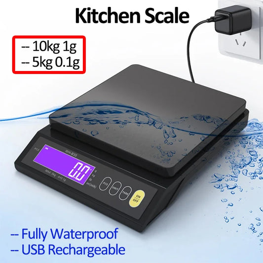 Digital Kitchen Scale – Waterproof Stainless Steel Weighing Tool with LCD Display, 5kg/0.1g and 10kg/1g Capacity