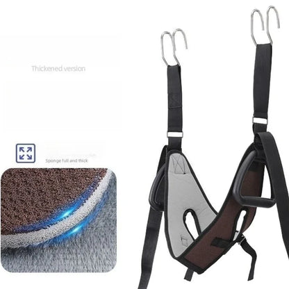 Cervical stretching device with suspension strap for pain relief