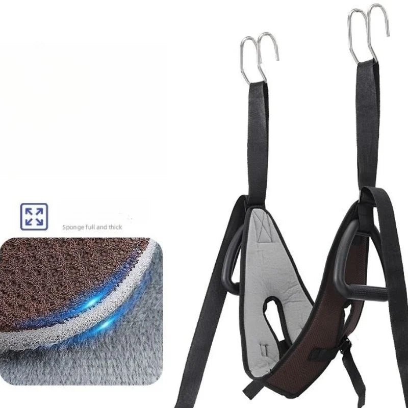 Cervical stretching device with suspension strap for pain relief