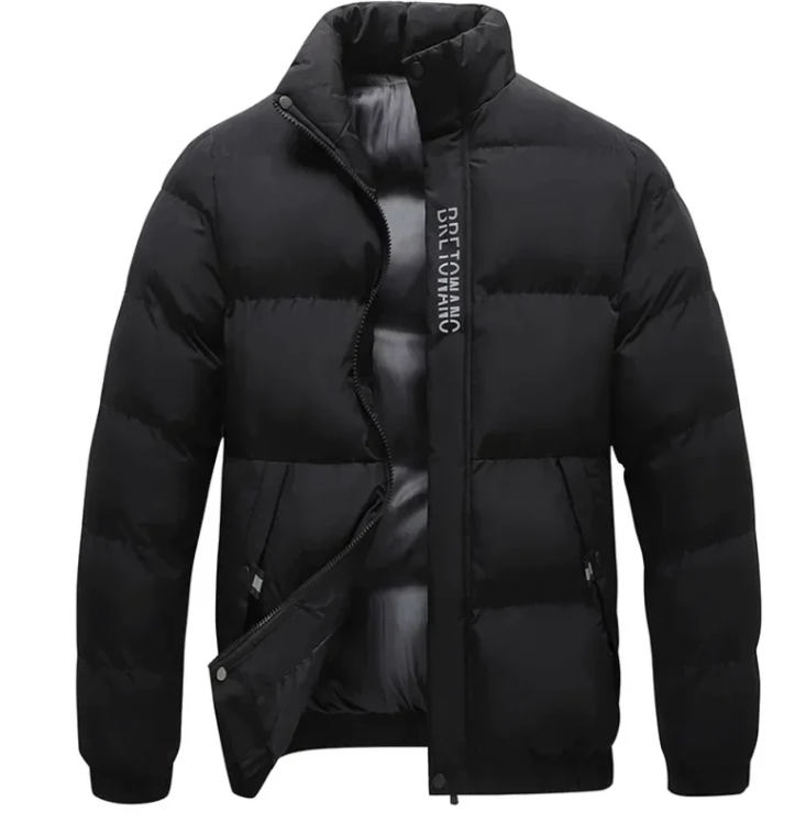 Men's Quilted Insulated Down Jacket with Stand-Up Collar and Elastic Cuffs - Windbreaker Jacket