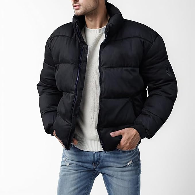 Insulating Down Jacket for Men - Hip Cut, Durable Polyester, Ideal for Winter