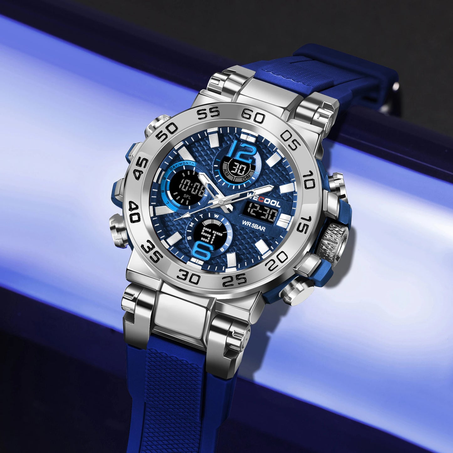 Dual Display Waterproof Alarm Clock Watch for Men – 50M Water Resistance, LED Electronic Display