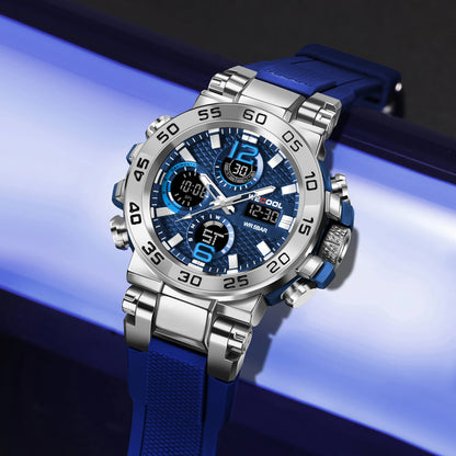 Dual Display Waterproof Alarm Clock Watch for Men – 50M Water Resistance, LED Electronic Display