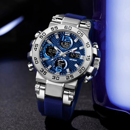 Dual Display Waterproof Alarm Clock Watch for Men – 50M Water Resistance, LED Electronic Display