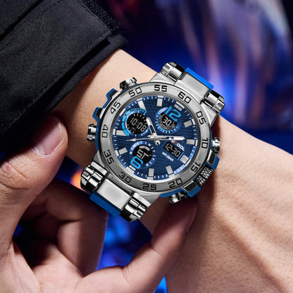 Dual Display Waterproof Alarm Clock Watch for Men – 50M Water Resistance, LED Electronic Display
