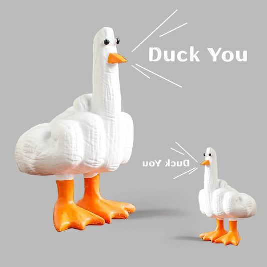 Duck You Gesture Resin Statue – Humorous Middle Finger Decor for Office Desk
