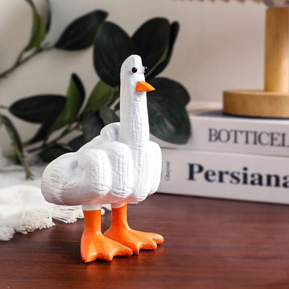 Duck You Gesture Resin Statue – Humorous Middle Finger Decor for Office Desk