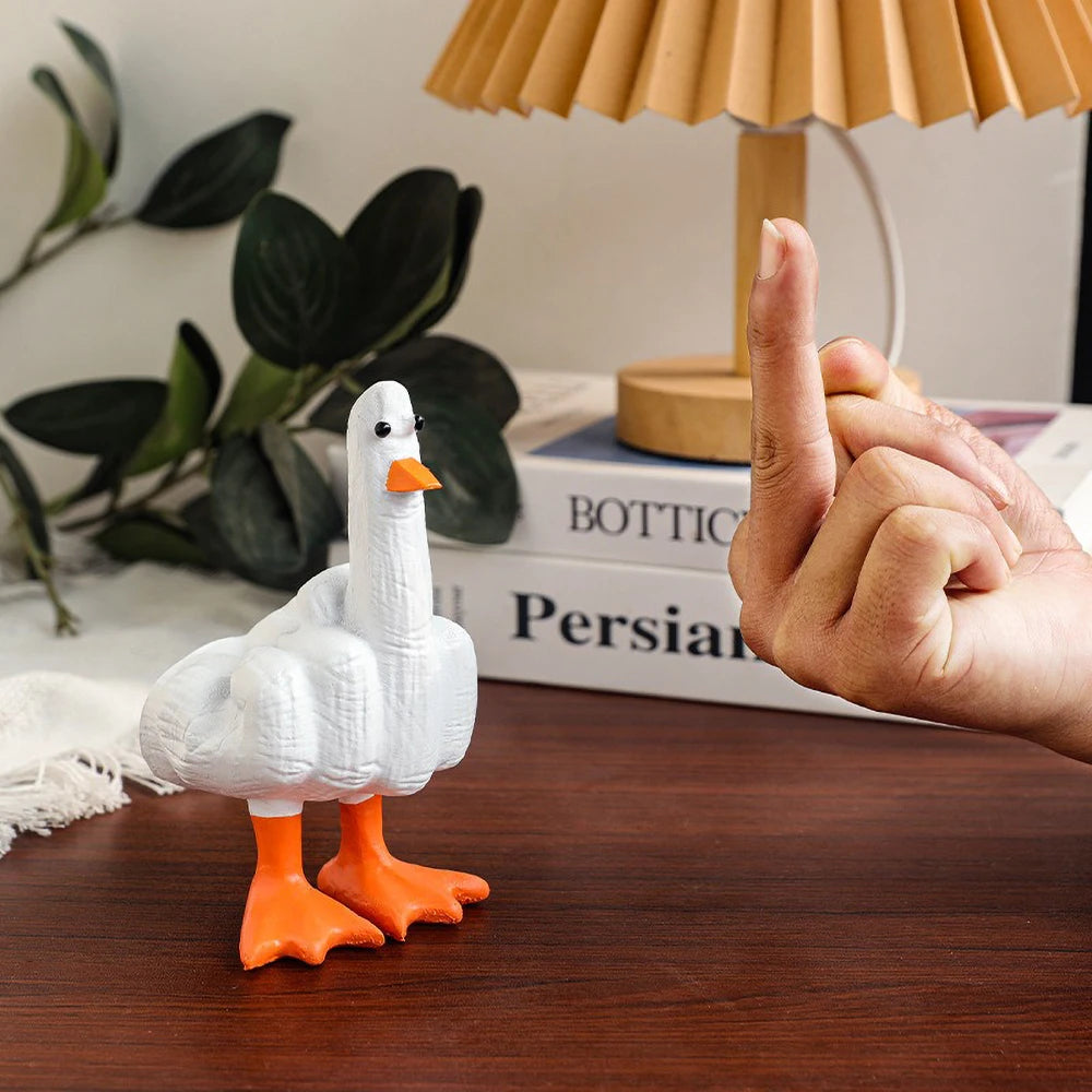 Duck You Gesture Resin Statue – Humorous Middle Finger Decor for Office Desk