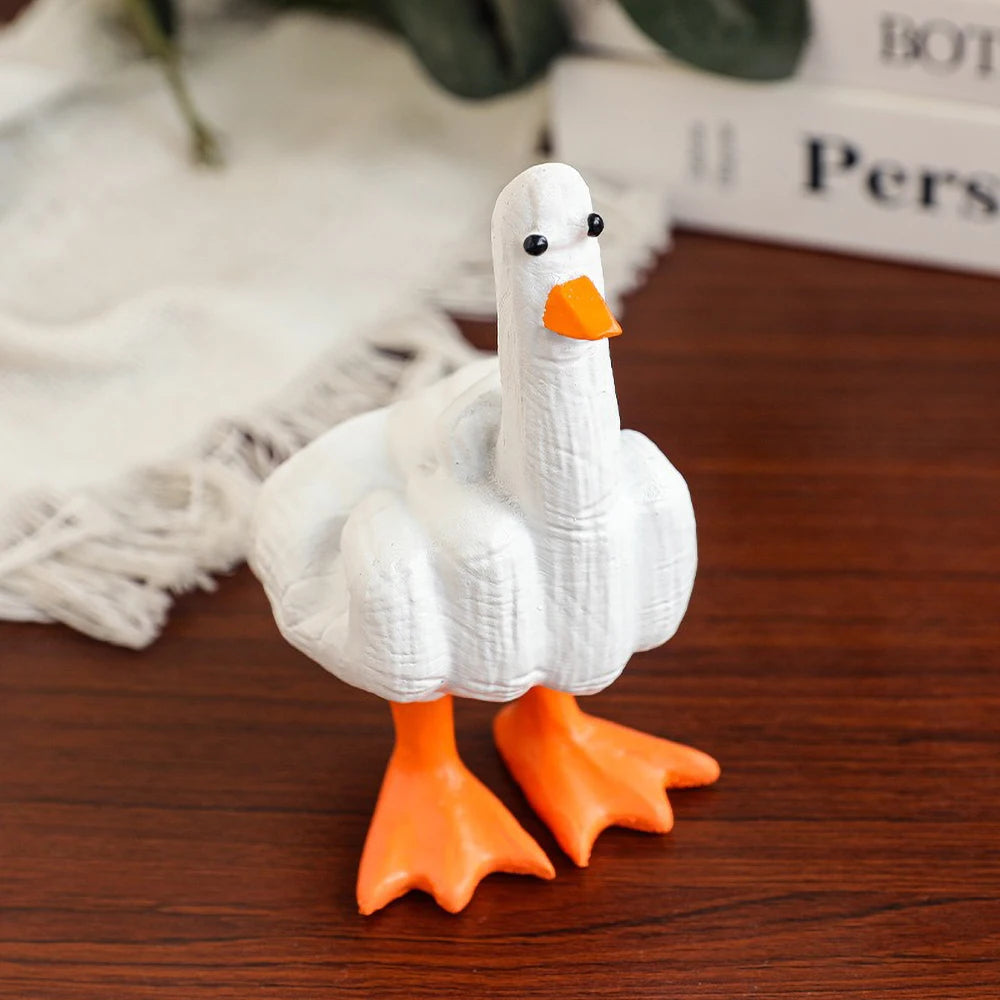 Duck You Gesture Resin Statue – Humorous Middle Finger Decor for Office Desk