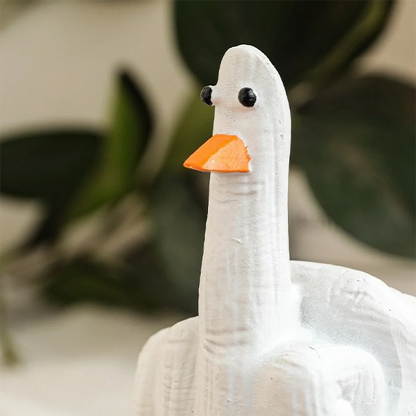 Duck You Gesture Resin Statue – Humorous Middle Finger Decor for Office Desk