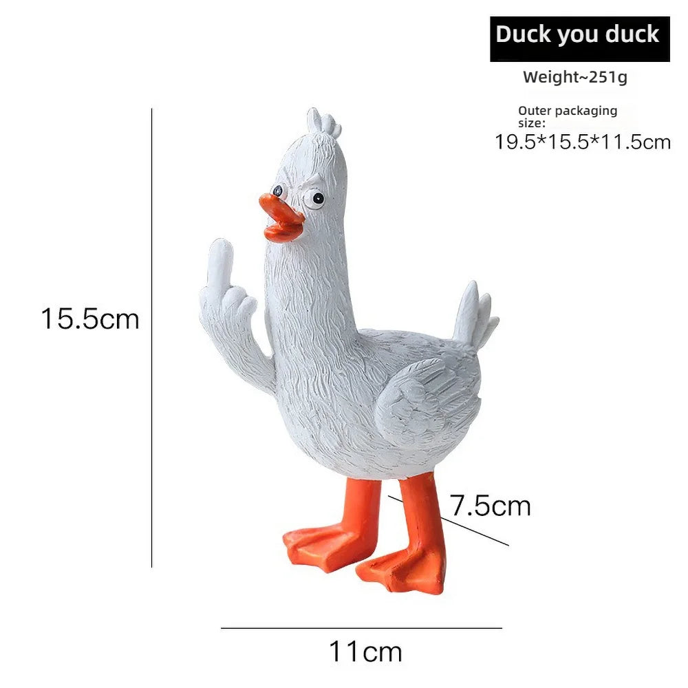Duck You Gesture Resin Statue – Humorous Middle Finger Decor for Office Desk