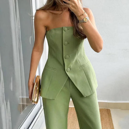 Women's Chic and Modern Bustier Jumpsuit for Elegant Events - Fitted Size, Polyester and Spandex