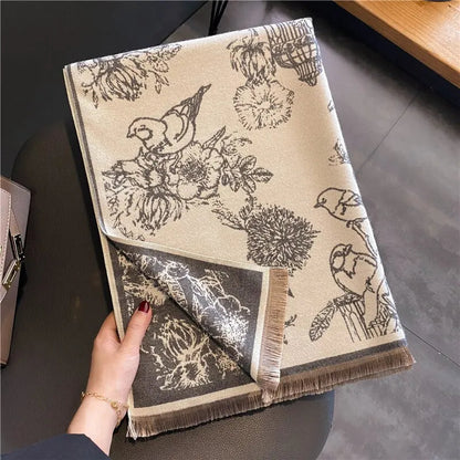 Écharpe Pashmina Légère avec Imprimé Botanique – Châle Oversize pour Femmes 3