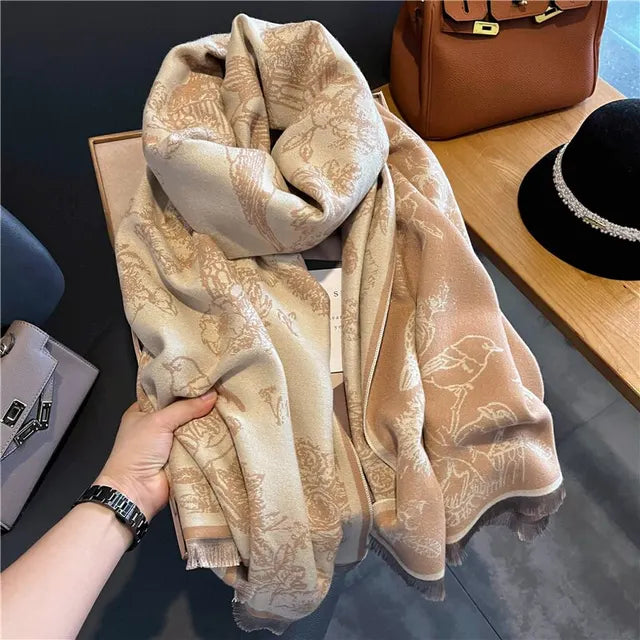 Écharpe Pashmina Légère avec Imprimé Botanique – Châle Oversize pour Femmes 5