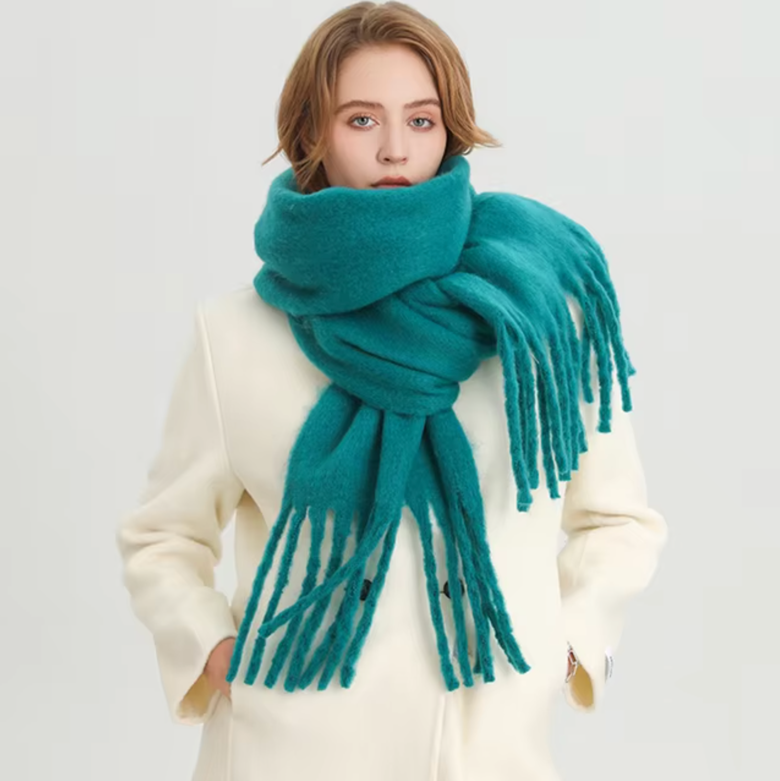 Écharpe d'Hiver Surdimensionnée en Tissu Doux avec Franges - Accessoire Polyvalent 14