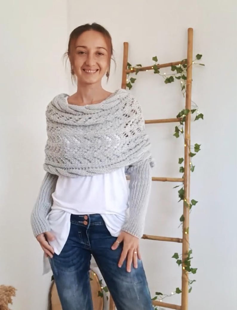 Écharpe en Tricot Ajourée pour Femme - Longue et Rectangulaire, Idéale pour l'Hiver 10