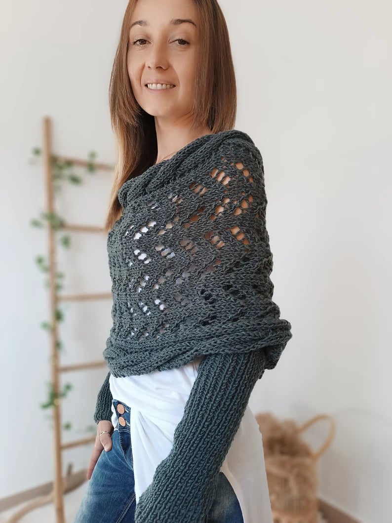 Écharpe en Tricot Ajourée pour Femme - Longue et Rectangulaire, Idéale pour l'Hiver 3