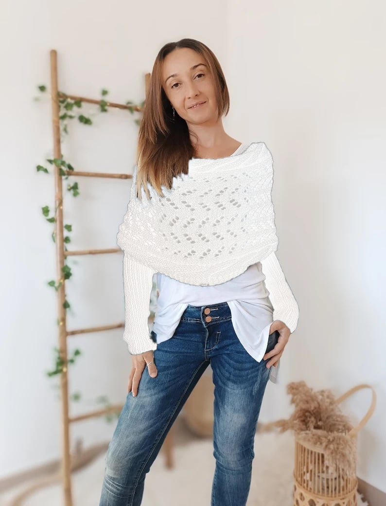 Écharpe en Tricot Ajourée pour Femme - Longue et Rectangulaire, Idéale pour l'Hiver 8