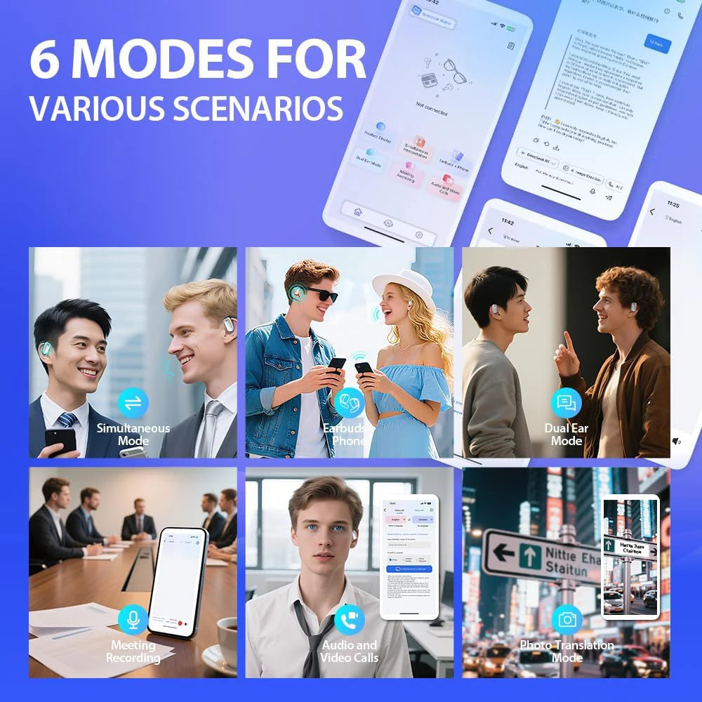 Open-Ear Earphones with Real-Time AI Translation – LCD Touch Screen, 144 Languages, Active Noise Cancellation