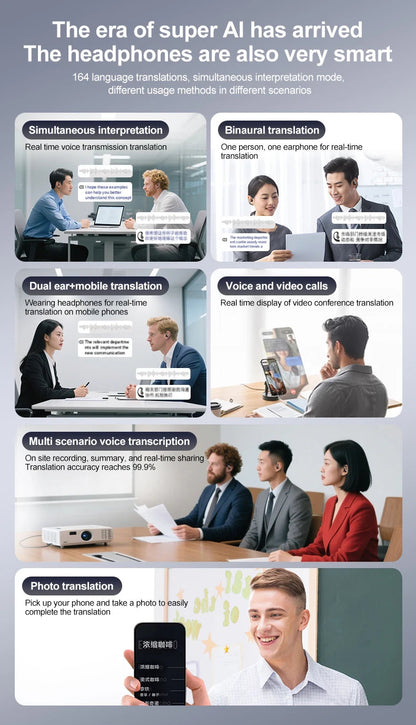 AI Noise-Cancelling Translation Earphones with Ear Hook – Ideal for Sports