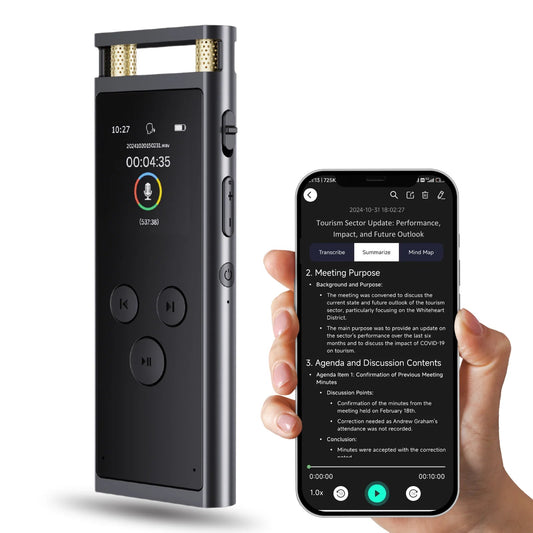 Enregistreur vocal IA 64 GB en aluminium avec transcription et activation vocale