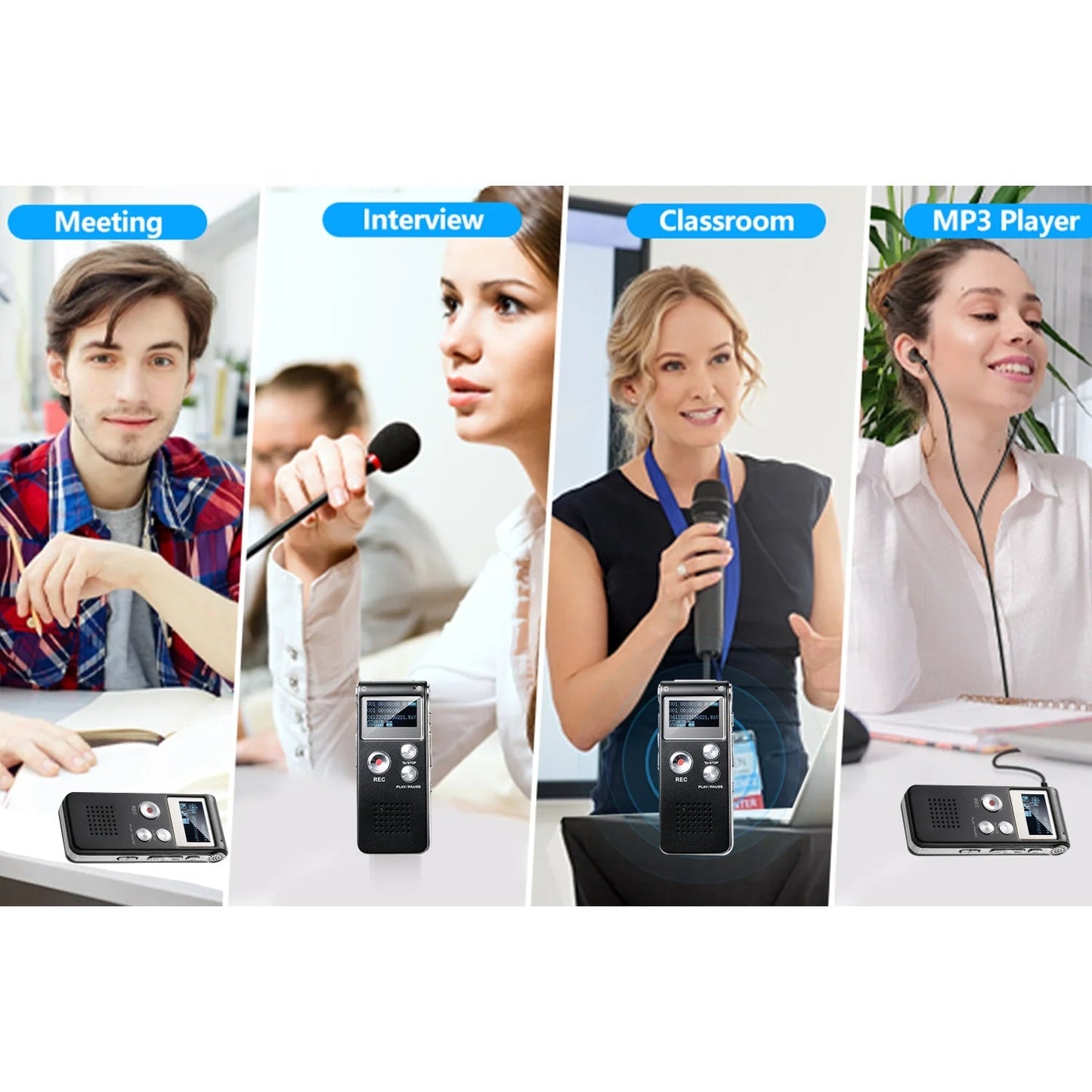 Enregistreur vocal compact avec activation vocale pour conférences – 85 mm x 36 mm x 14 mm