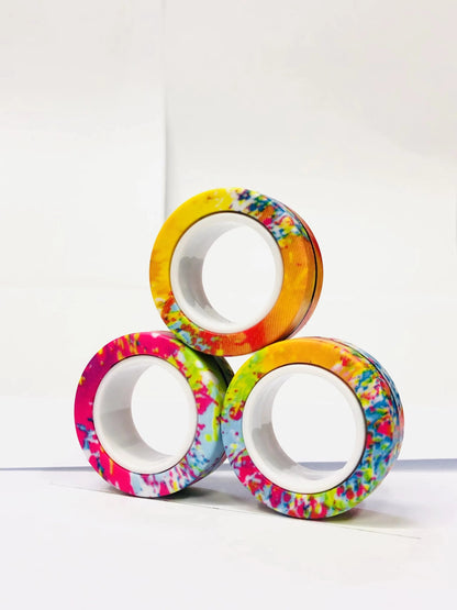 Magnetic Fidget Rings Set – 3 Colorful Pieces for Stress Relief and Concentration Improvement