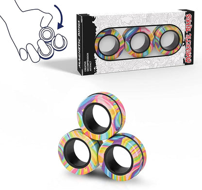 Magnetic Fidget Rings Set – 3 Colorful Pieces for Stress Relief and Concentration Improvement